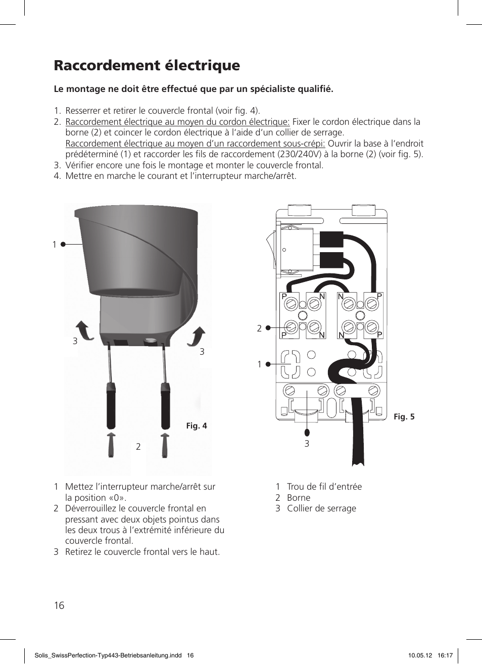 Raccordement électrique | SOLIS Swiss Perfection HE User Manual | Page 16 / 33
