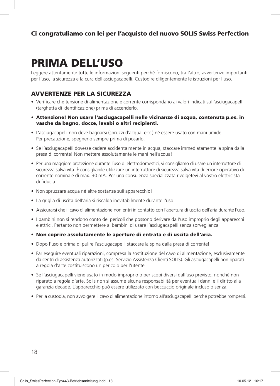 Prima dell’uso | SOLIS Swiss Perfection HE User Manual | Page 18 / 33
