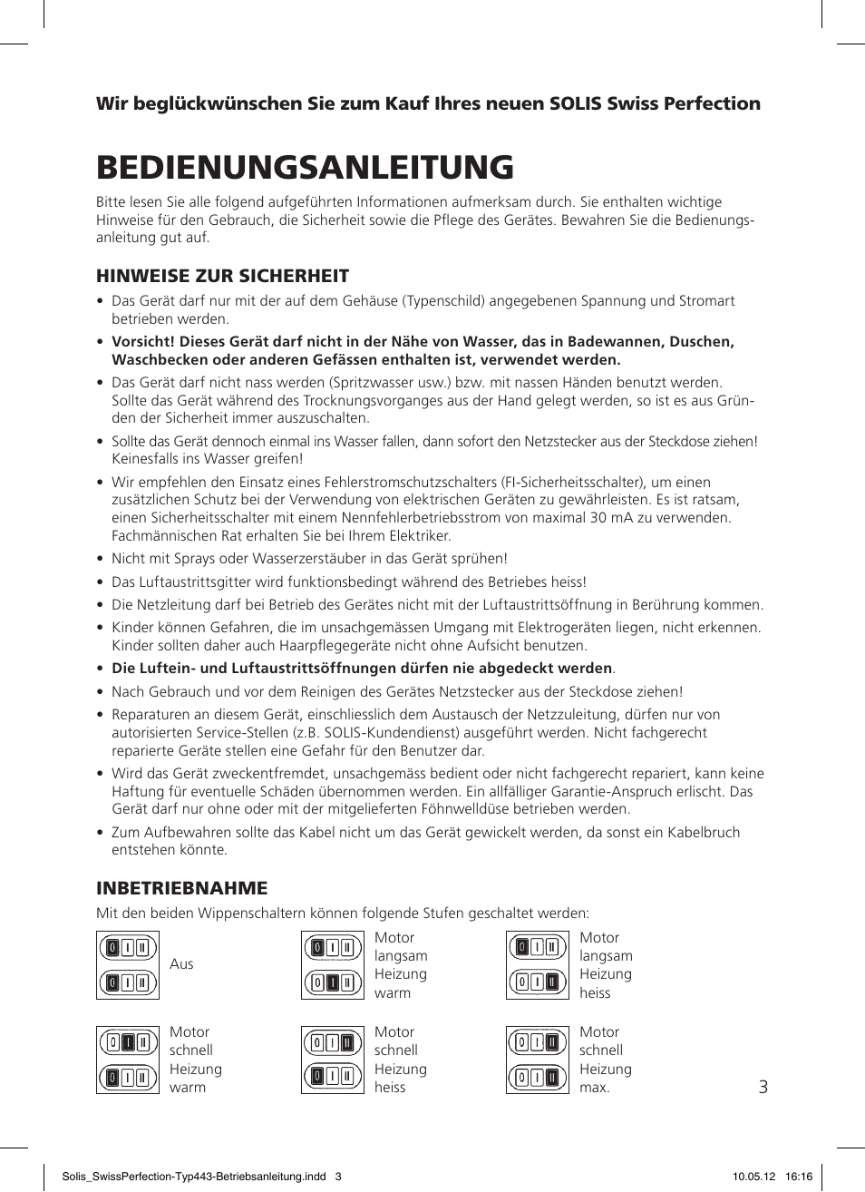 Bedienungsanleitung | SOLIS Swiss Perfection HE User Manual | Page 3 / 33