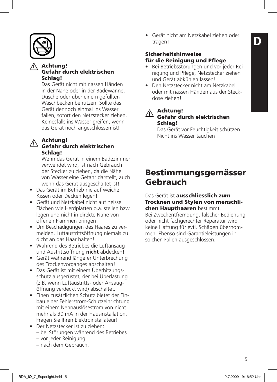 Bestimmungsgemässer gebrauch | SOLIS IQ-7 Moonlight User Manual | Page 5 / 16