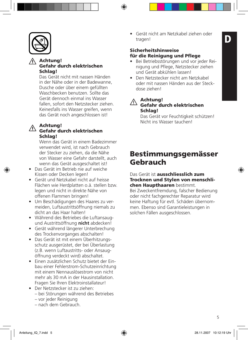 Bestimmungsgemässer gebrauch | SOLIS IQ-7 classic User Manual | Page 5 / 16
