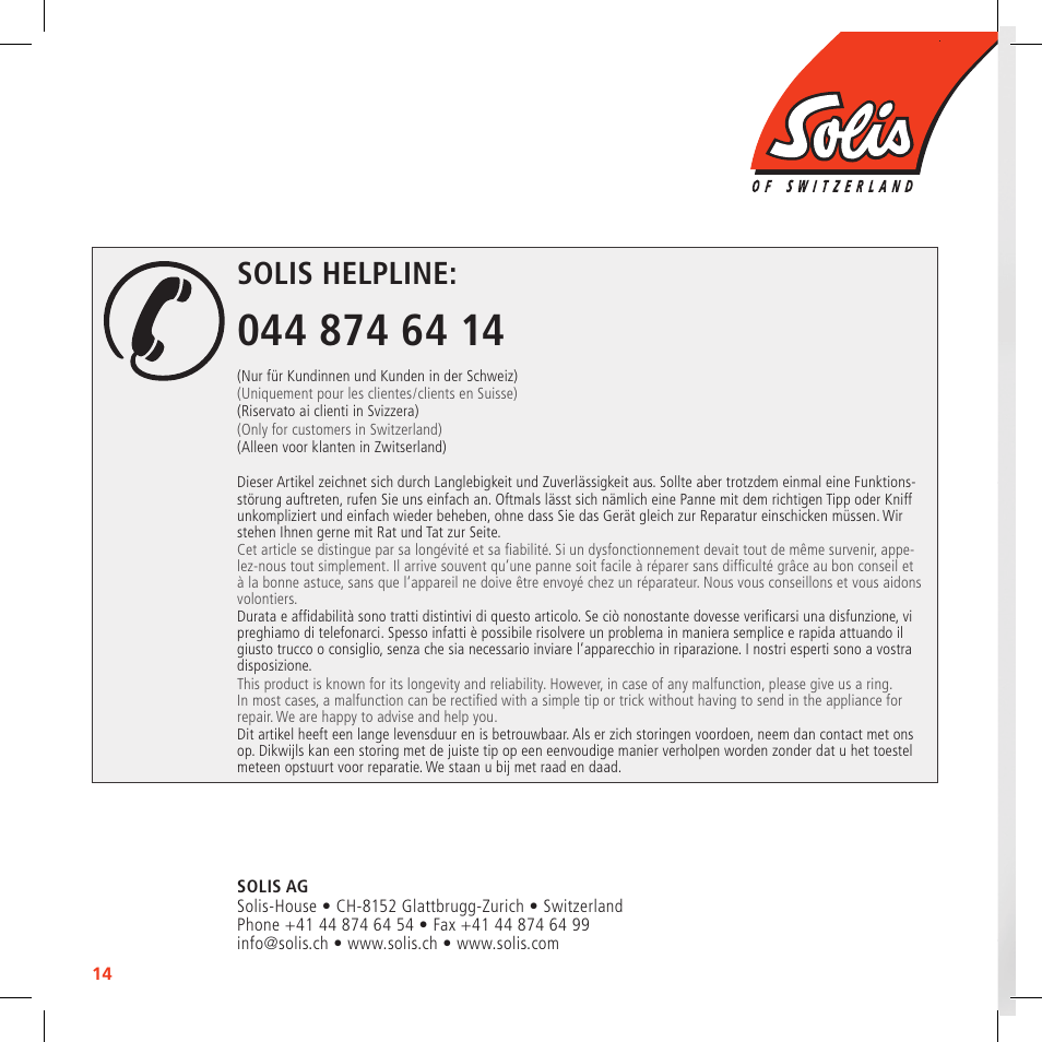 Solis helpline | SOLIS Egg Boiler & more User Manual | Page 14 / 14