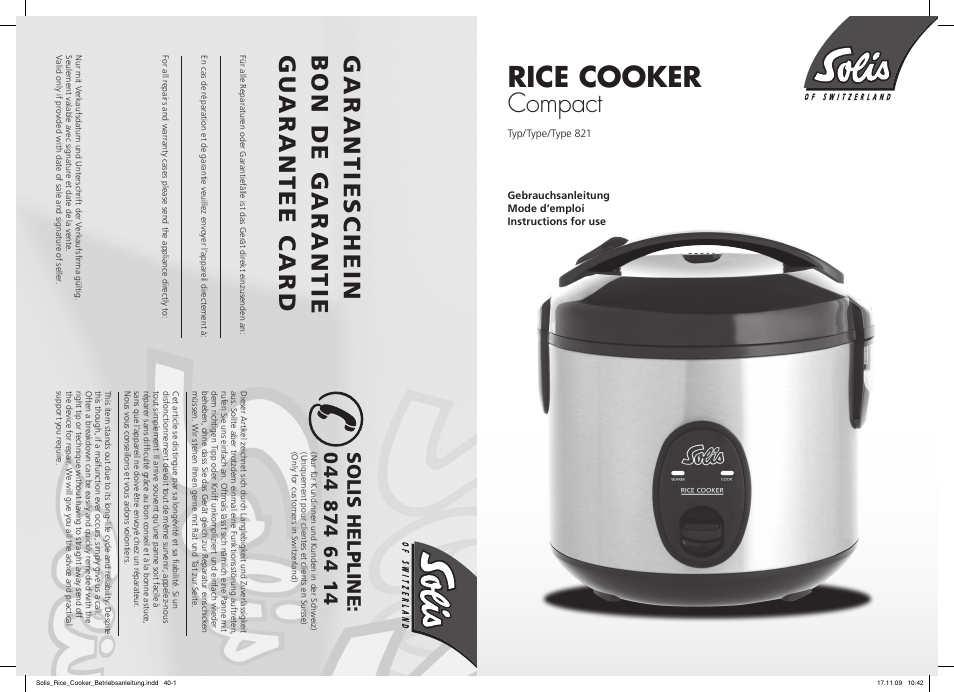SOLIS Rice Cooker Compact User Manual | 20 pages