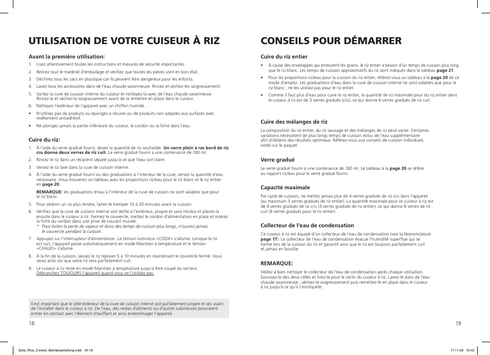 Utilisation de votre cuiseur à riz, Conseils pour démarrer | SOLIS Rice Cooker Compact User Manual | Page 10 / 20