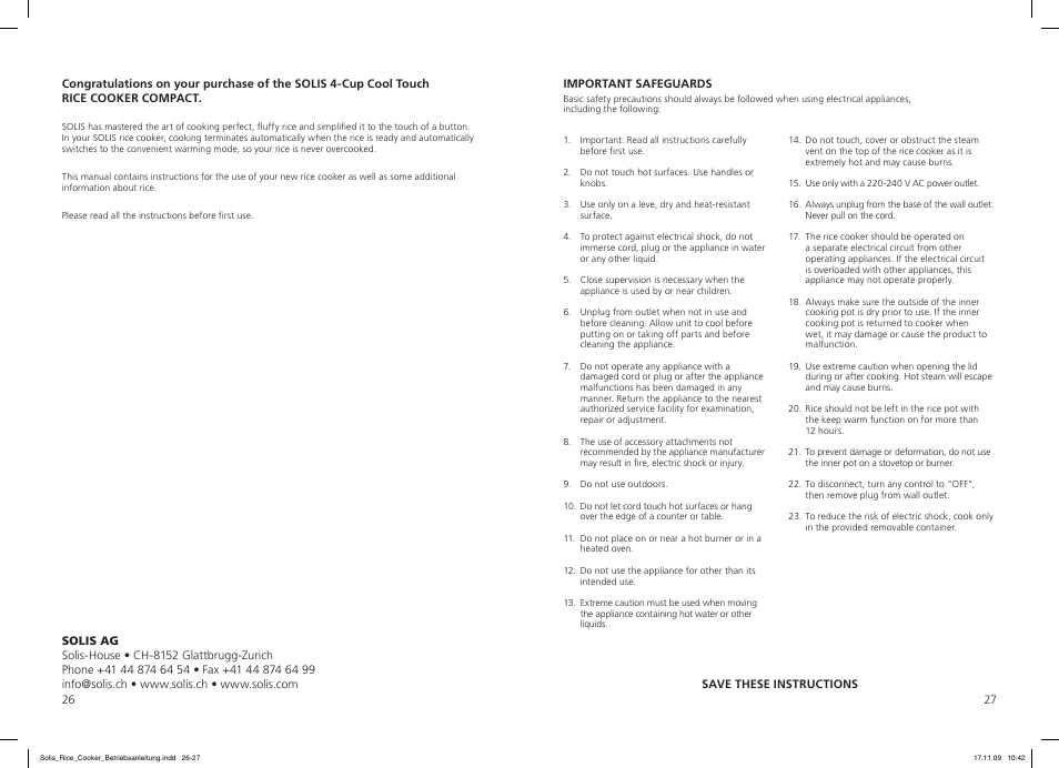 SOLIS Rice Cooker Compact User Manual | Page 14 / 20