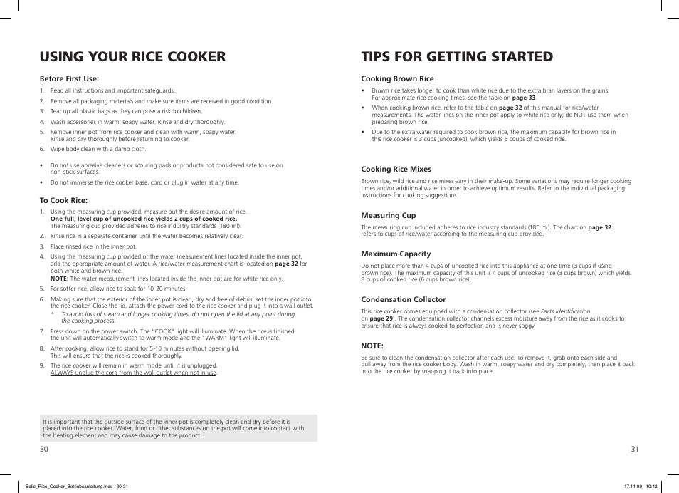 Using your rice cooker, Tips for getting started | SOLIS Rice Cooker Compact User Manual | Page 16 / 20