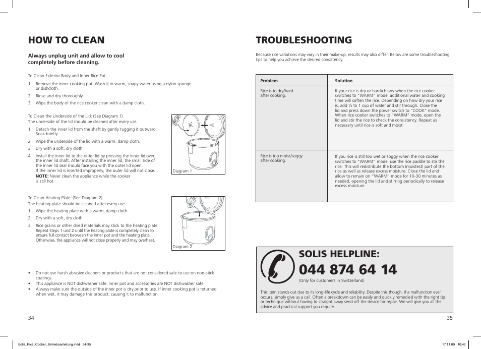 How to clean, Troubleshooting, Solis helpline | SOLIS Rice Cooker Compact User Manual | Page 18 / 20