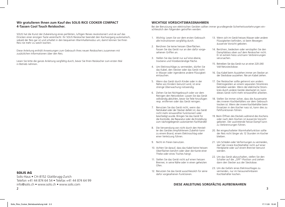 SOLIS Rice Cooker Compact User Manual | Page 2 / 20