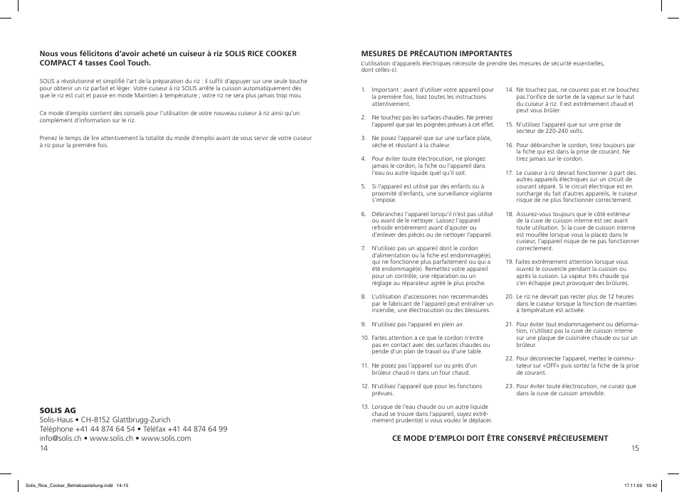 SOLIS Rice Cooker Compact User Manual | Page 8 / 20