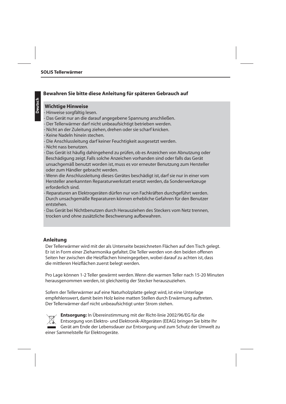 SOLIS Plate Warmer Kingsize User Manual | Page 2 / 6