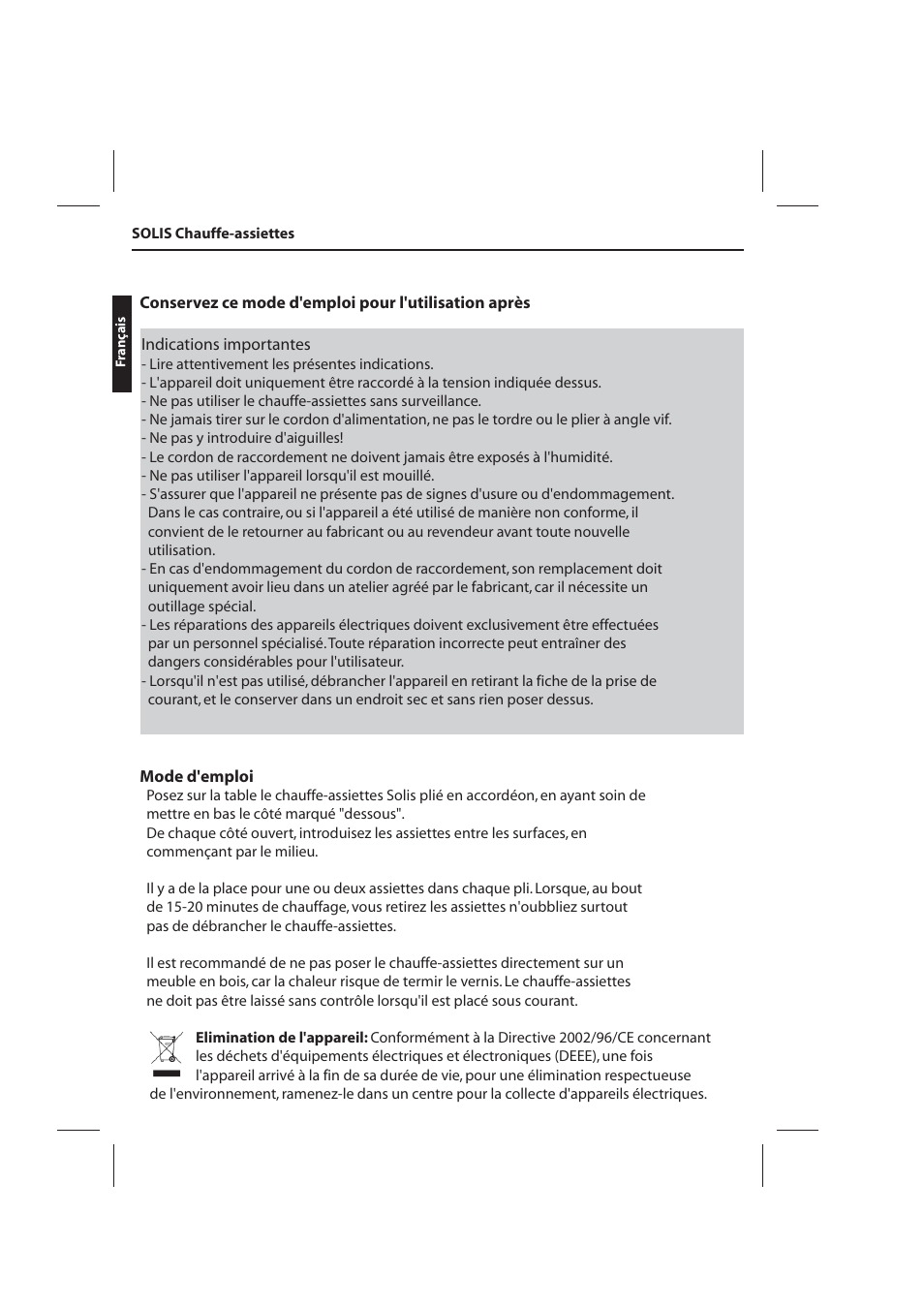 SOLIS Plate Warmer Kingsize User Manual | Page 3 / 6
