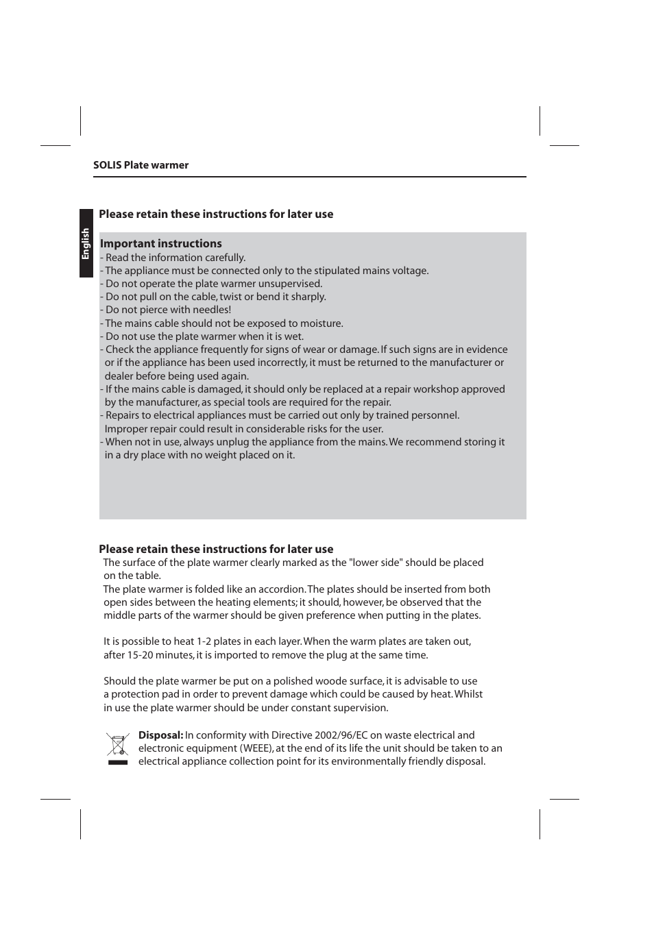SOLIS Plate Warmer Kingsize User Manual | Page 5 / 6