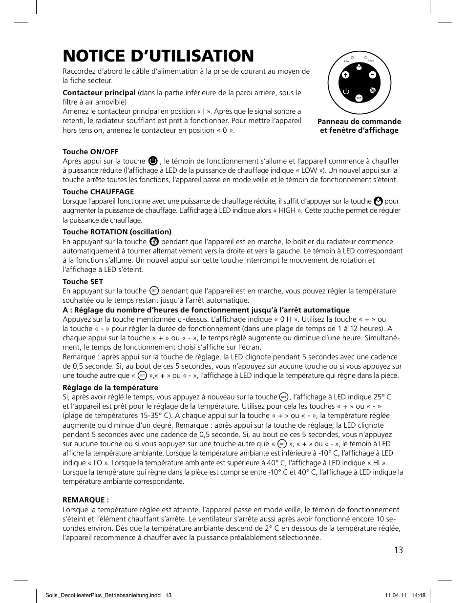 No tic e d’utilisatio n | SOLIS Deco Heater Plus User Manual | Page 13 / 34