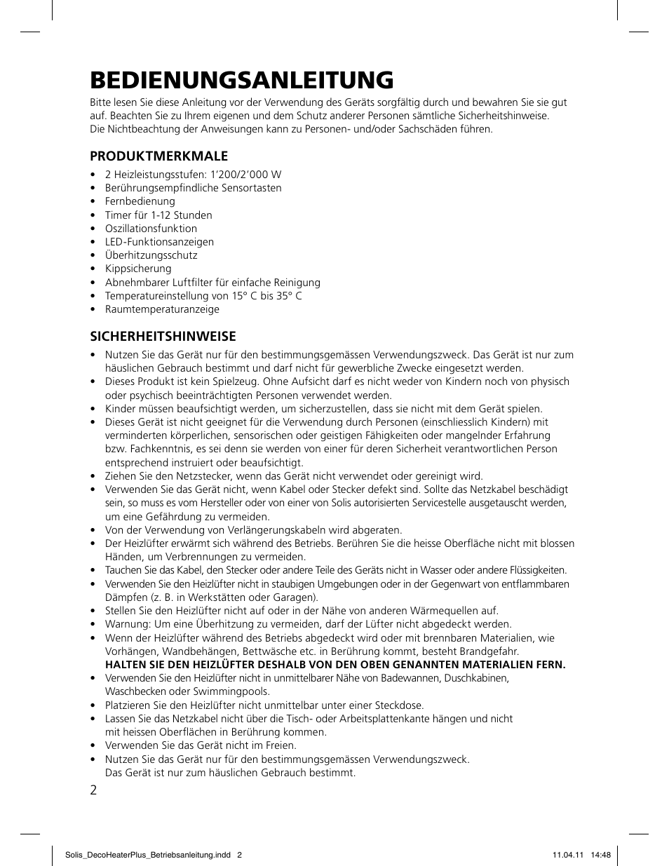 Bedienungsanleitung | SOLIS Deco Heater Plus User Manual | Page 2 / 34
