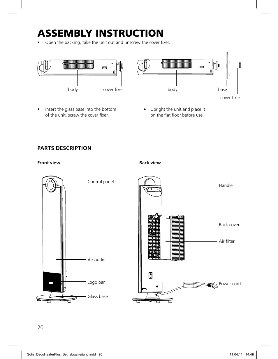 Assem bly instr uc tio n | SOLIS Deco Heater Plus User Manual | Page 20 / 34