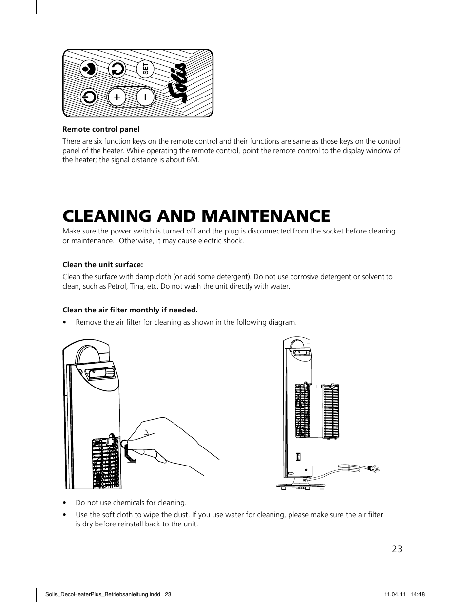 C leaning and m aintenanc e | SOLIS Deco Heater Plus User Manual | Page 23 / 34