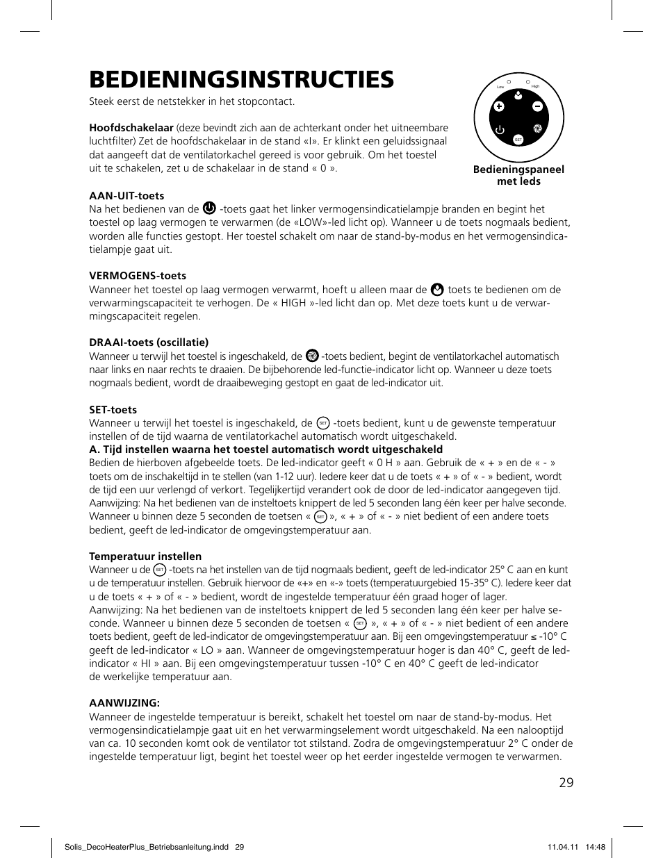 Bedieningsinstr uc ties | SOLIS Deco Heater Plus User Manual | Page 29 / 34