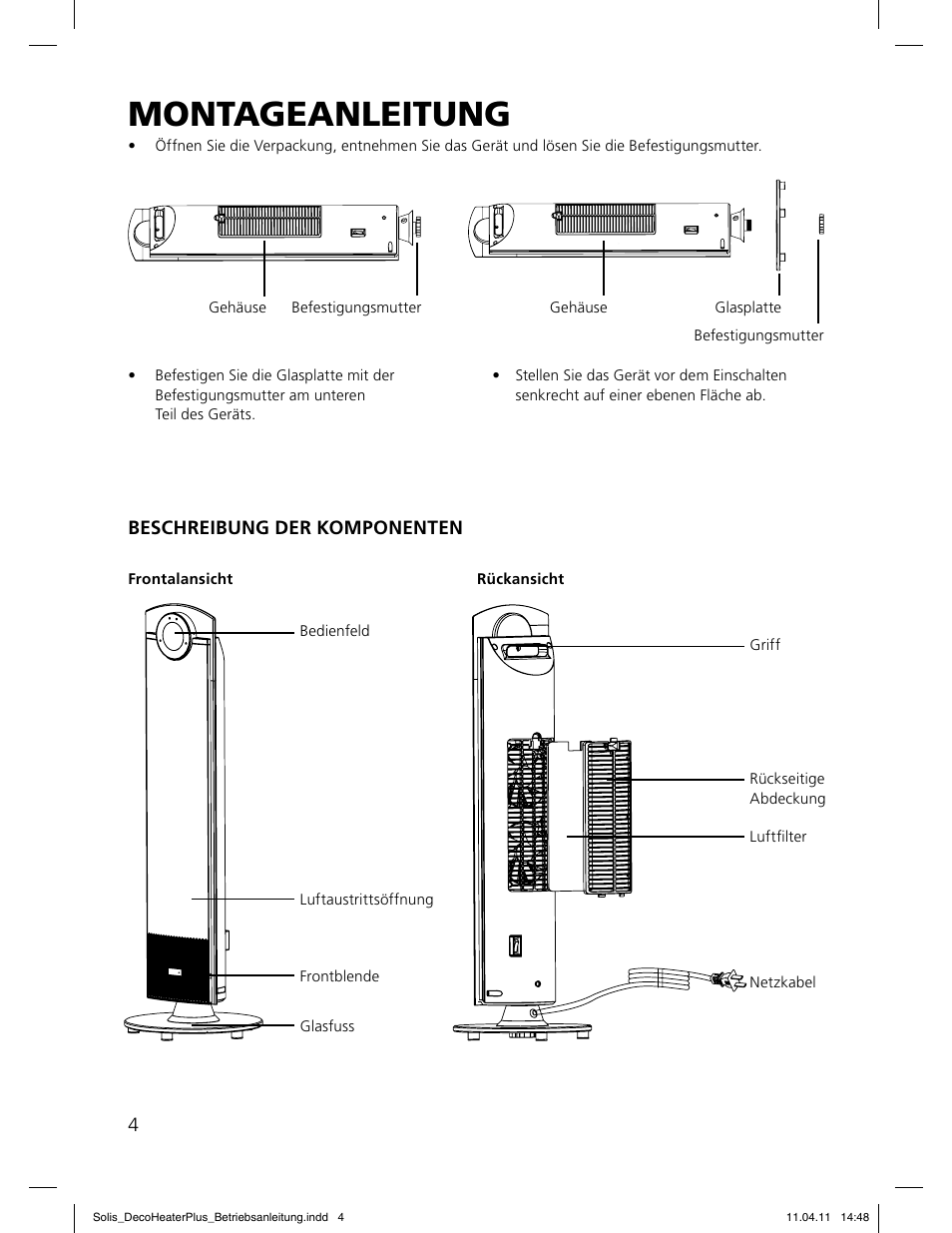 M o ntageanleitung | SOLIS Deco Heater Plus User Manual | Page 4 / 34