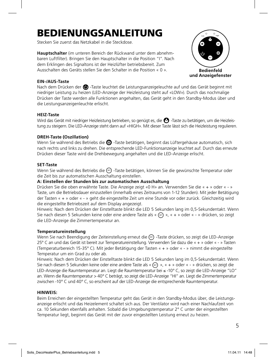 Bedienungsanleitung | SOLIS Deco Heater Plus User Manual | Page 5 / 34