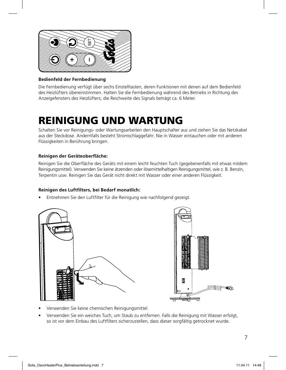 R einigung und w ar tung | SOLIS Deco Heater Plus User Manual | Page 7 / 34