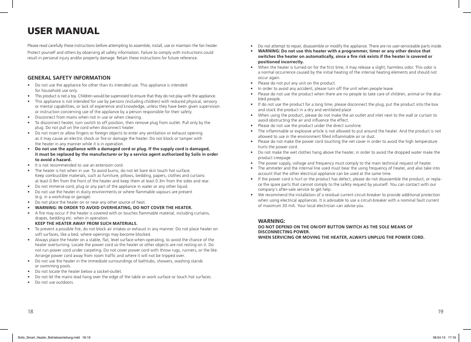User manual | SOLIS Smart Heater User Manual | Page 10 / 18