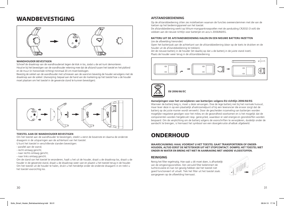 Wandbevestiging, Onderhoud | SOLIS Smart Heater User Manual | Page 16 / 18