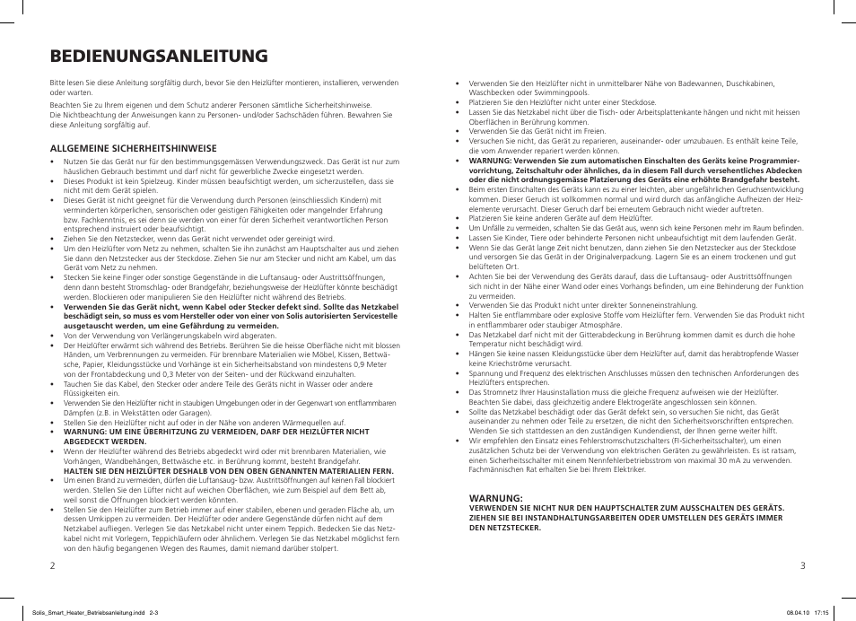 Bedienungsanleitung | SOLIS Smart Heater User Manual | Page 2 / 18