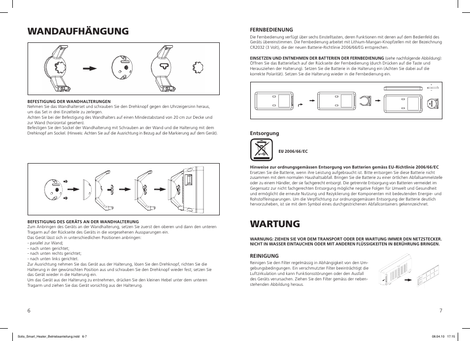 Wandaufhängung, Wartung | SOLIS Smart Heater User Manual | Page 4 / 18