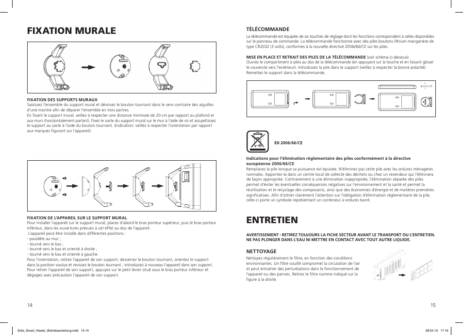 Fixation murale, Entretien | SOLIS Smart Heater User Manual | Page 8 / 18