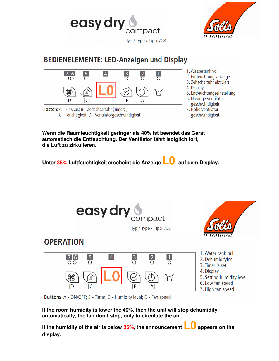 SOLIS Easy Dry Compact User Manual | 2 pages