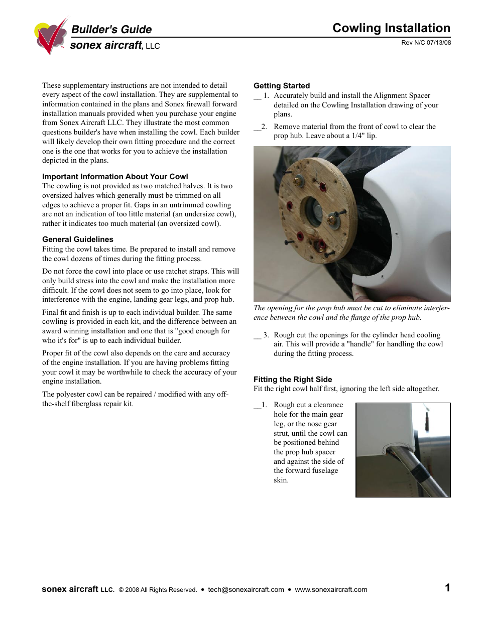 Sonex Cowling Installation Instructions User Manual | 3 pages