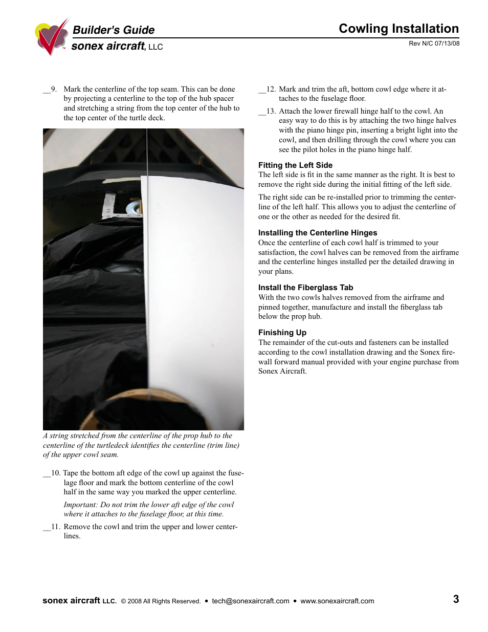 Cowling installation, Sonex aircraft, Builder's guide | Sonex Cowling Installation Instructions User Manual | Page 3 / 3