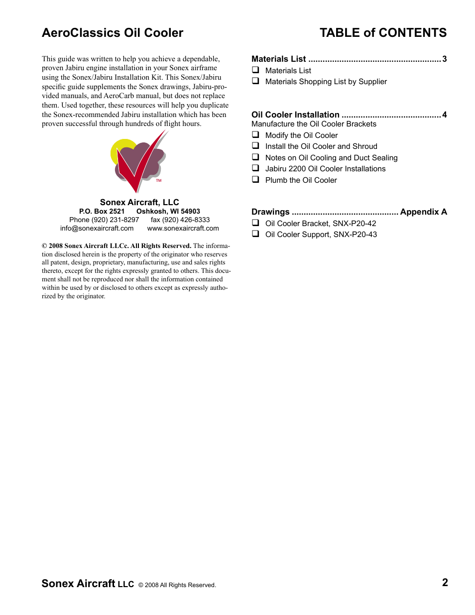 Sonex Jabiru 3300 Oil Cooler Upgrade Installation Instructions User Manual | Page 2 / 10