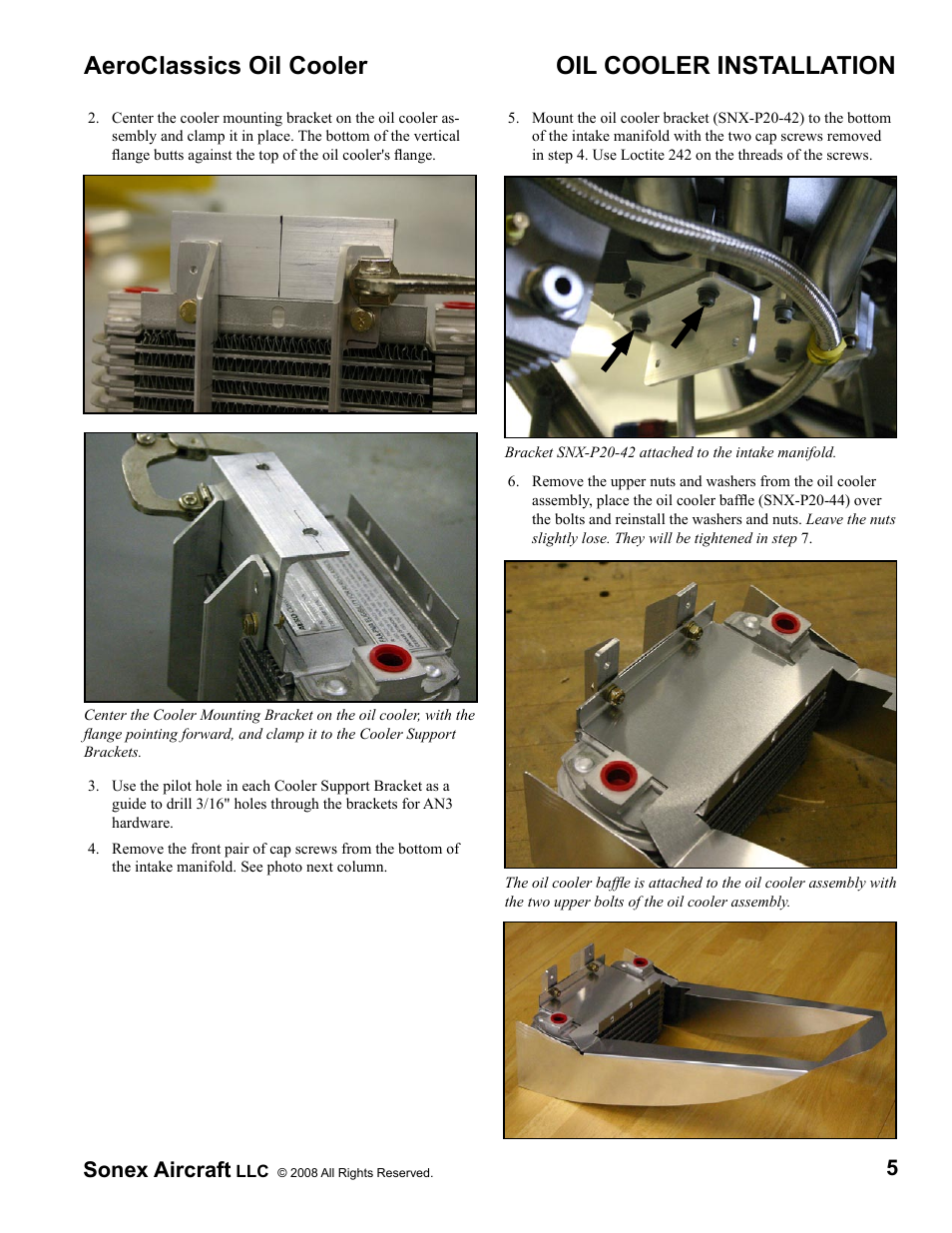 Aeroclassics oil cooler, Oil cooler installation, 5sonex aircraft | Sonex Jabiru 3300 Oil Cooler Upgrade Installation Instructions User Manual | Page 5 / 10