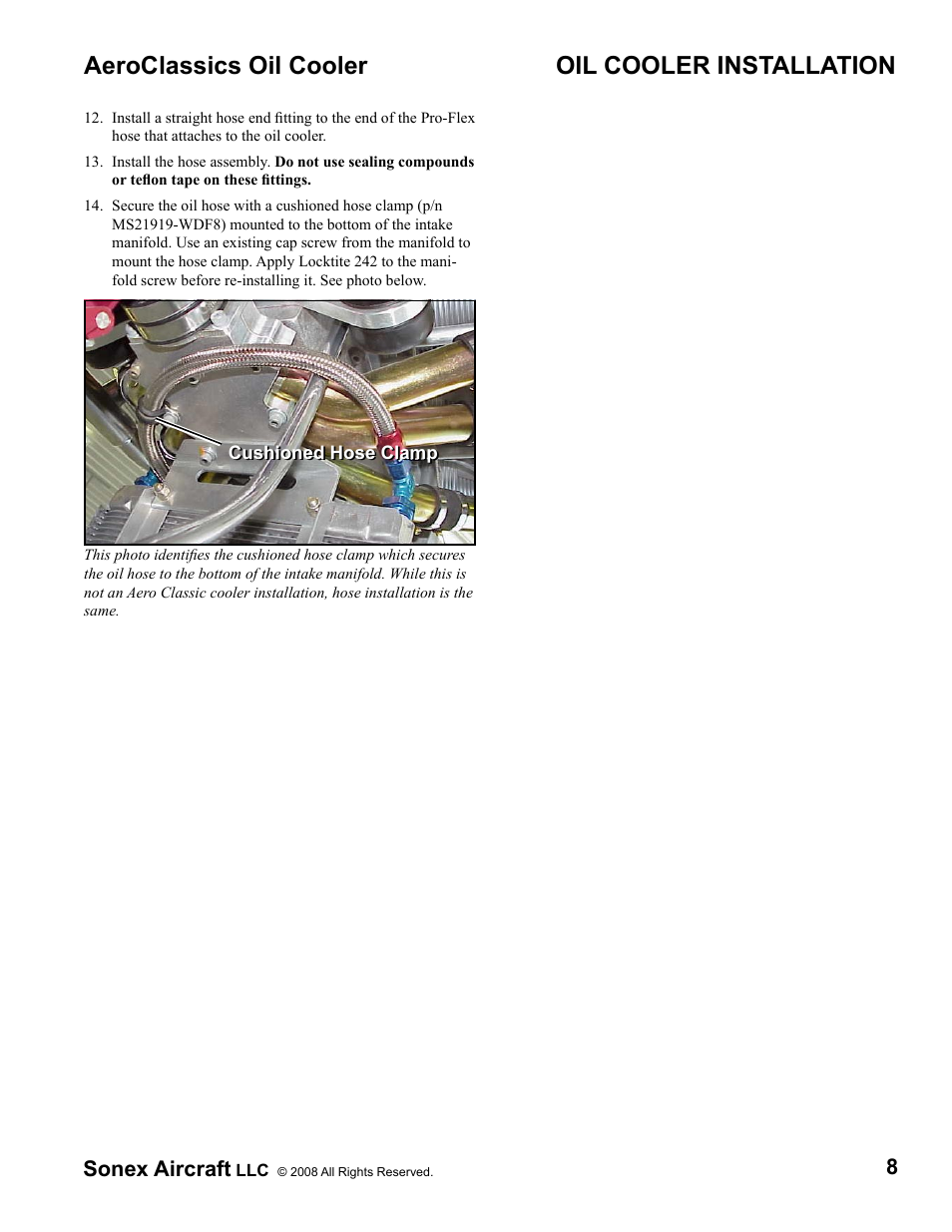 Aeroclassics oil cooler, Oil cooler installation, 8sonex aircraft | Sonex Jabiru 3300 Oil Cooler Upgrade Installation Instructions User Manual | Page 8 / 10