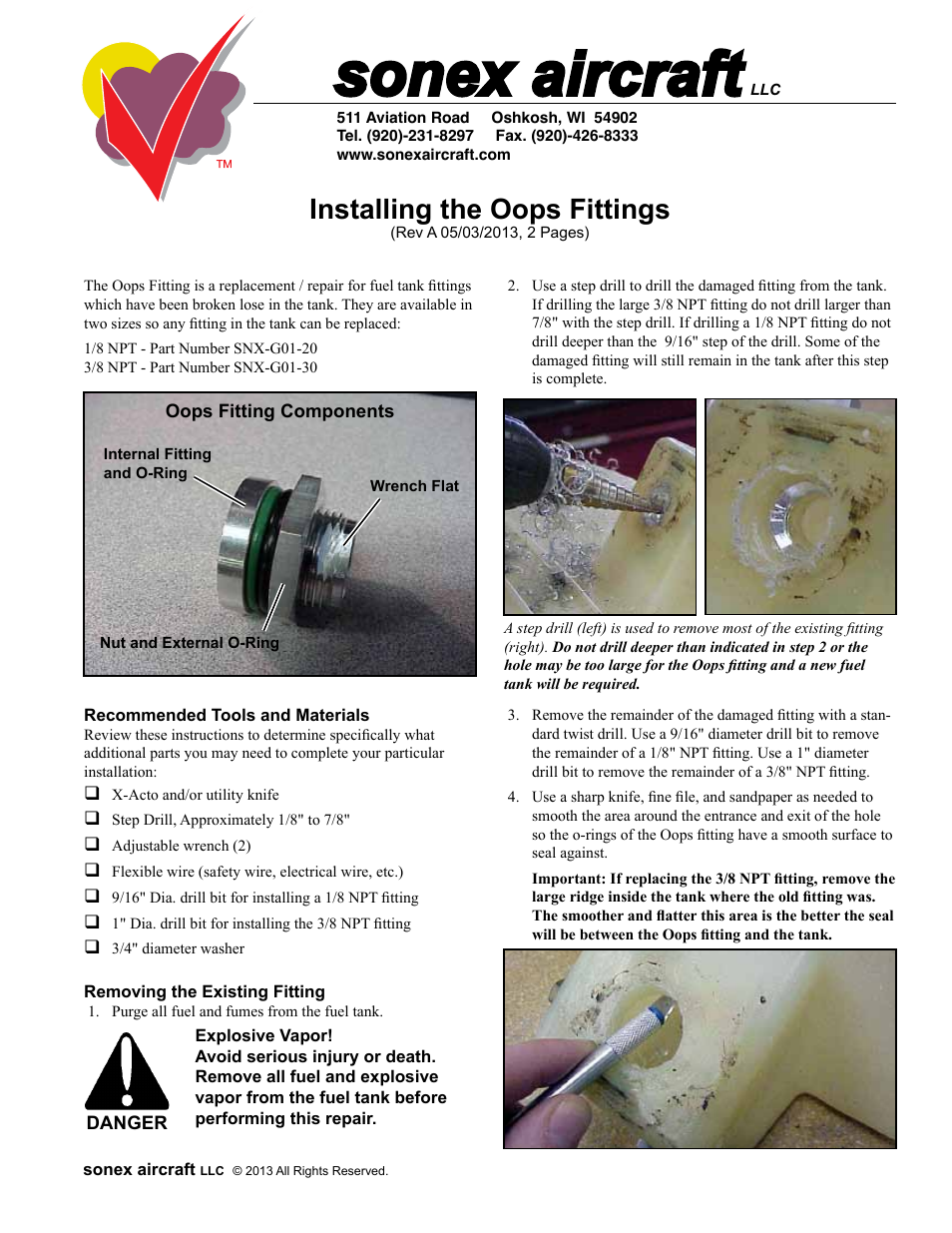 Sonex Oops Fittings Installation Instructions User Manual | 2 pages