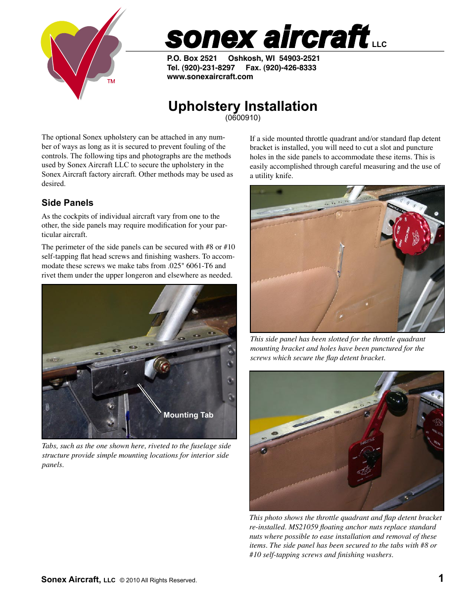 Sonex Upholstery Installation Instructions User Manual | 2 pages