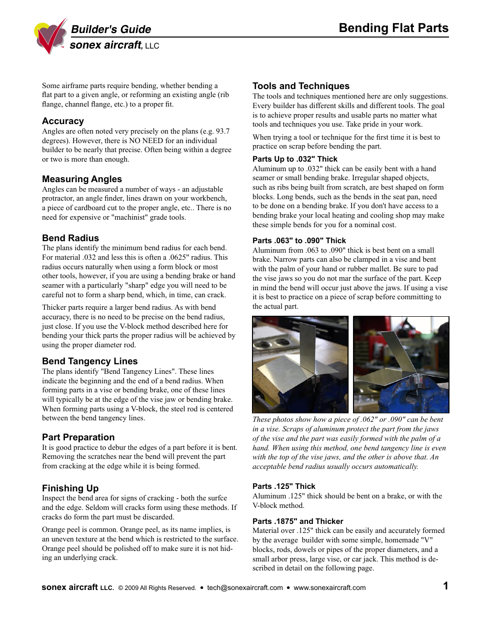 Sonex Bending Flat Parts User Manual | 2 pages