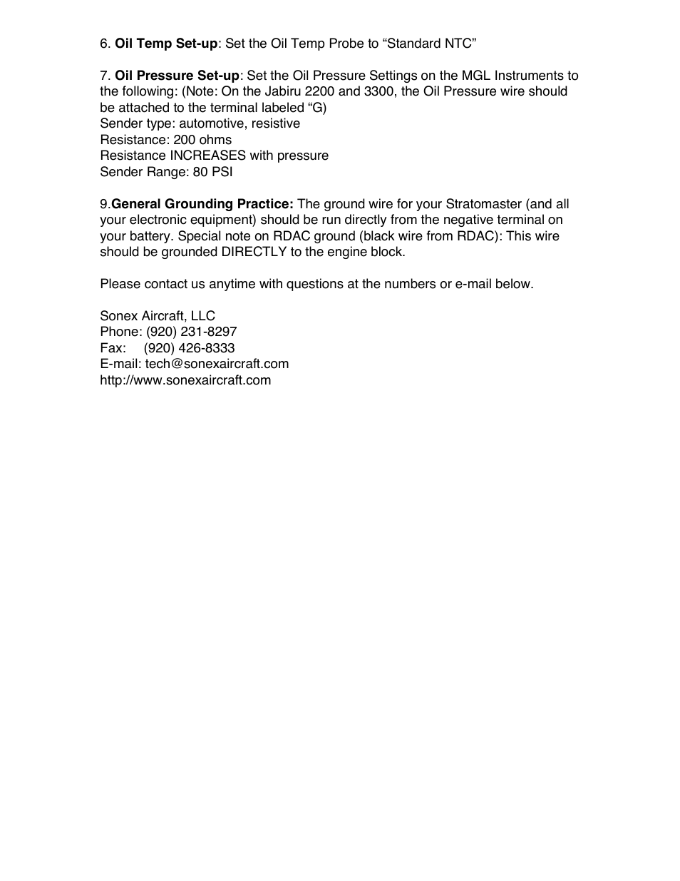 Sonex Electric Instrument Installation Instructions User Manual | Page 4 / 4