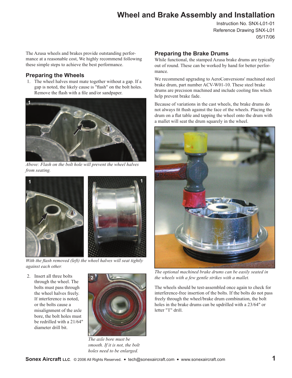 Sonex Wheel and Brake Assembly and Installation Instructions User Manual | 2 pages