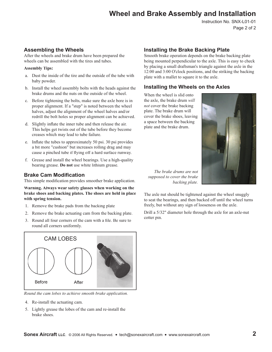 Wheel and brake assembly and installation | Sonex Wheel and Brake Assembly and Installation Instructions User Manual | Page 2 / 2
