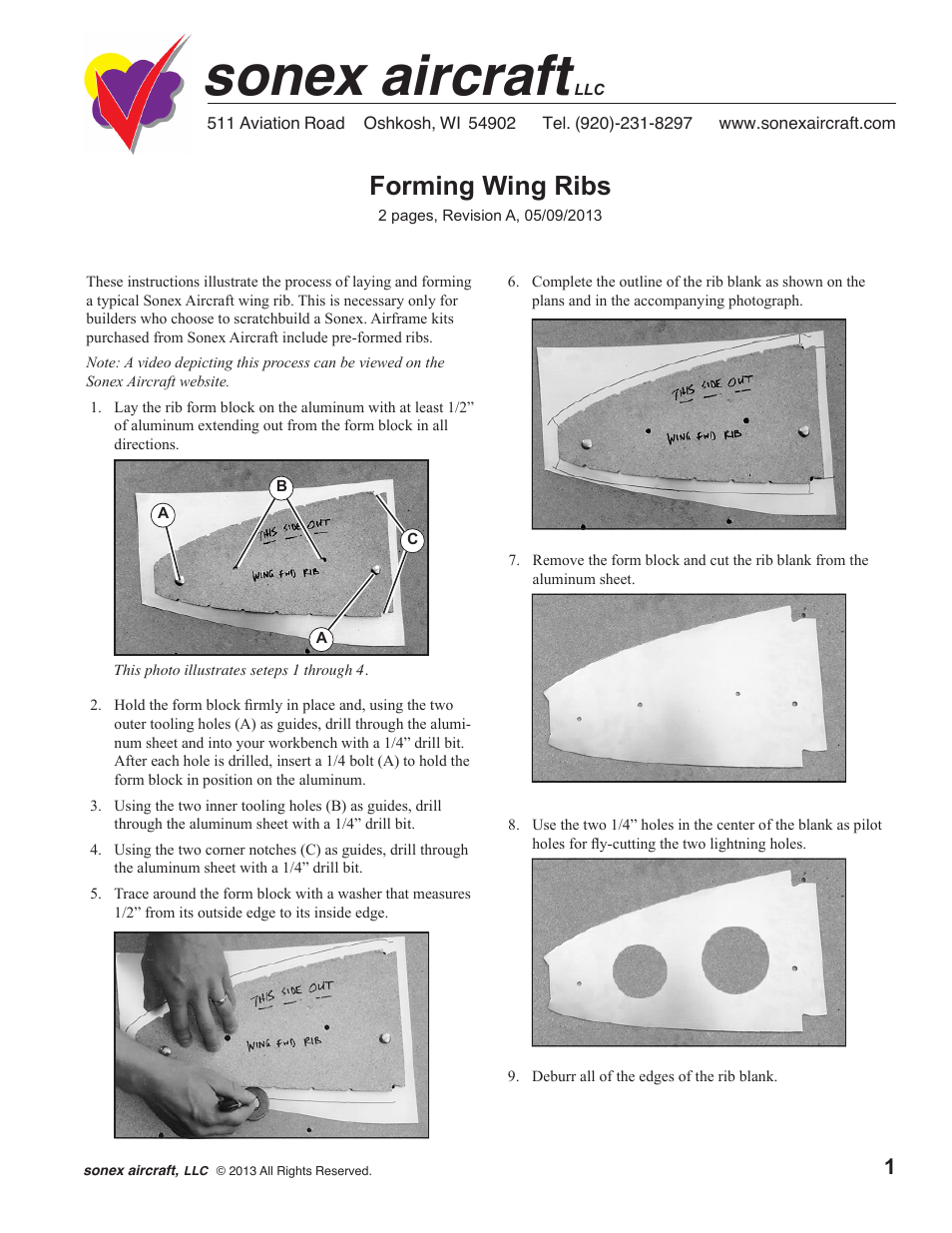 Sonex Wing Rib Forming Instructions (Scratch Building) User Manual | 2 pages