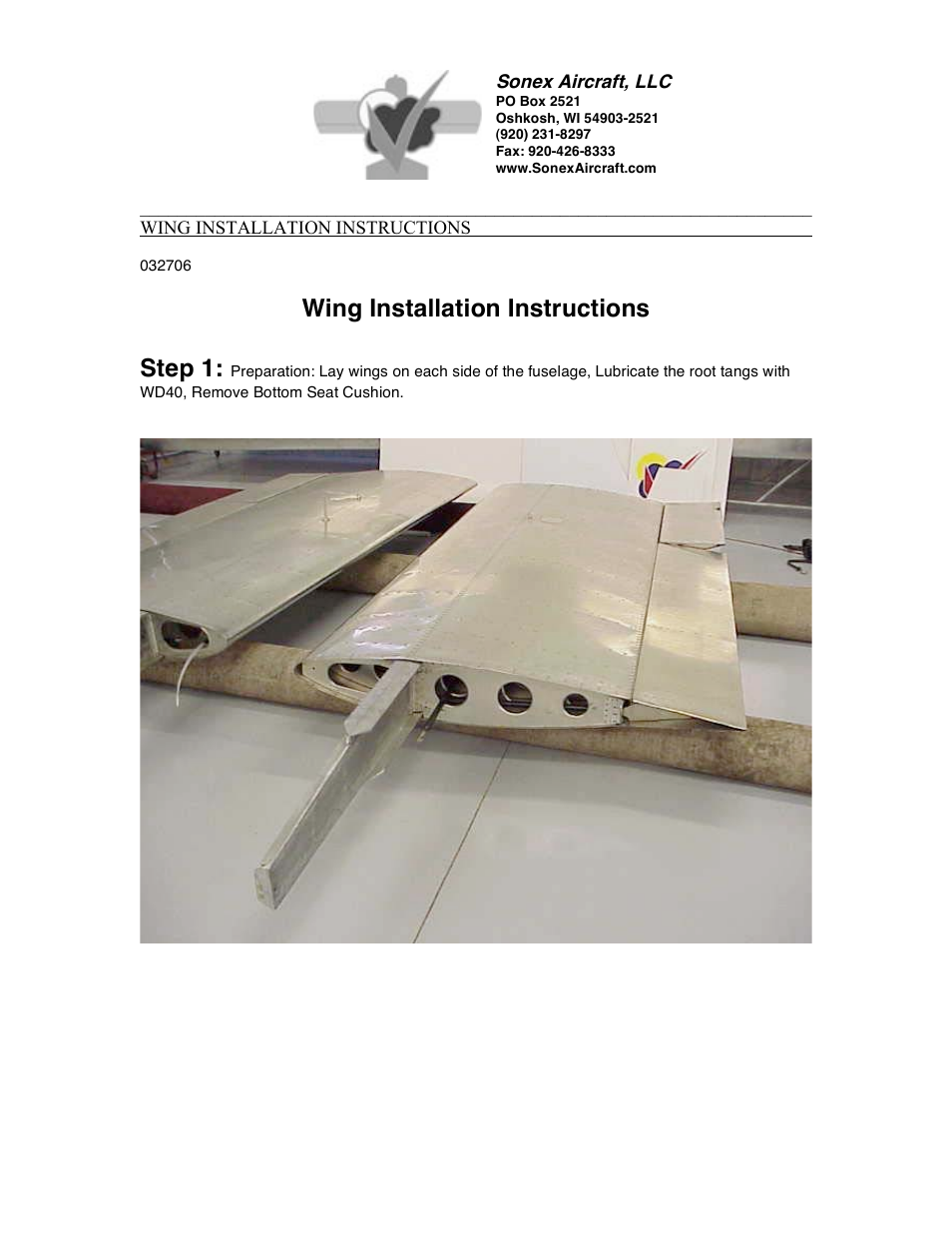 Sonex Wing Installation/Removal Instructions User Manual | 12 pages