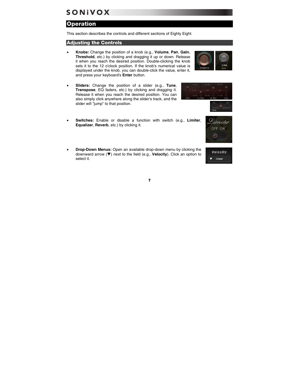 Operation, Adjusting the controls | SONiVOX Eighty Eight Ensemble User Manual | Page 7 / 22