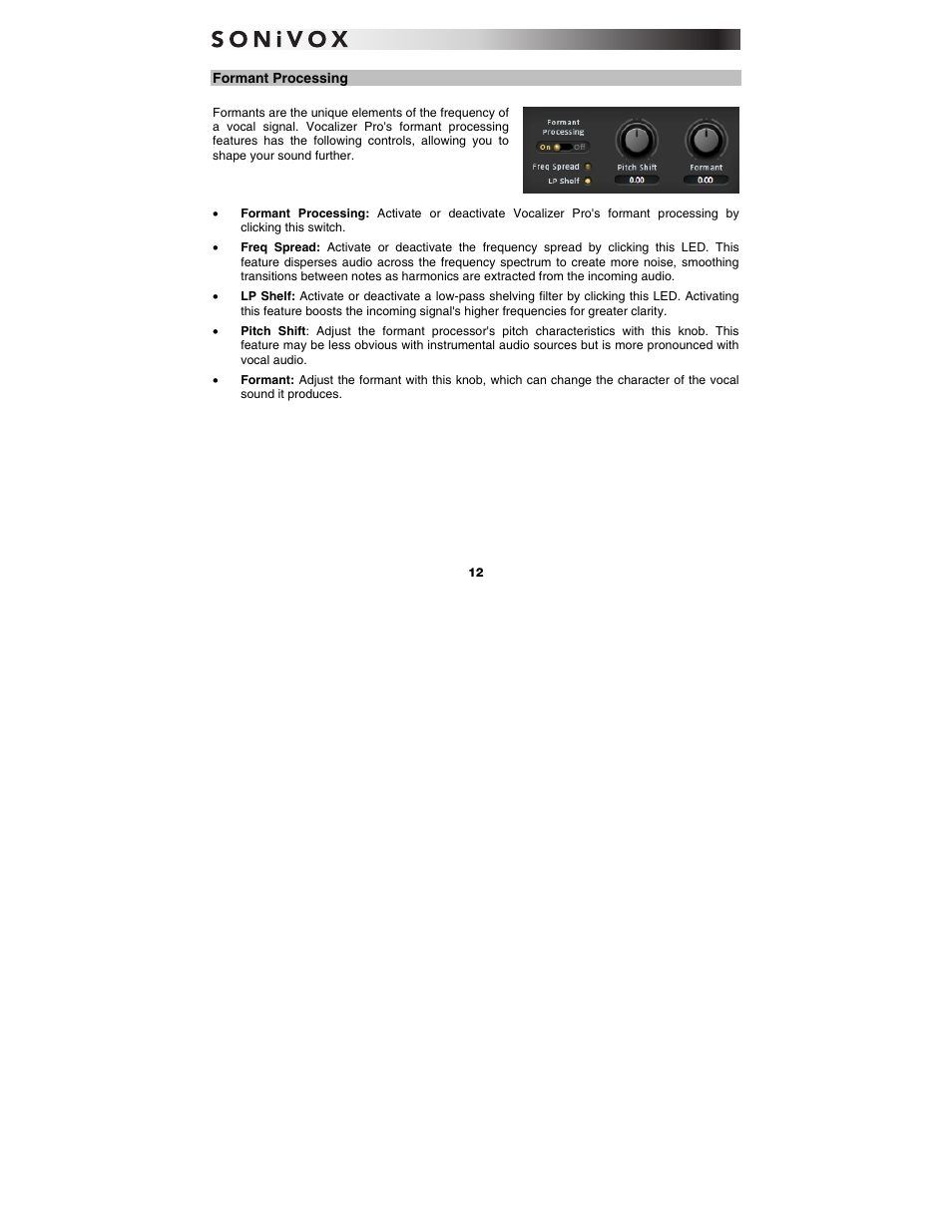 Formant processing | SONiVOX Vocalizer Pro User Manual | Page 12 / 25