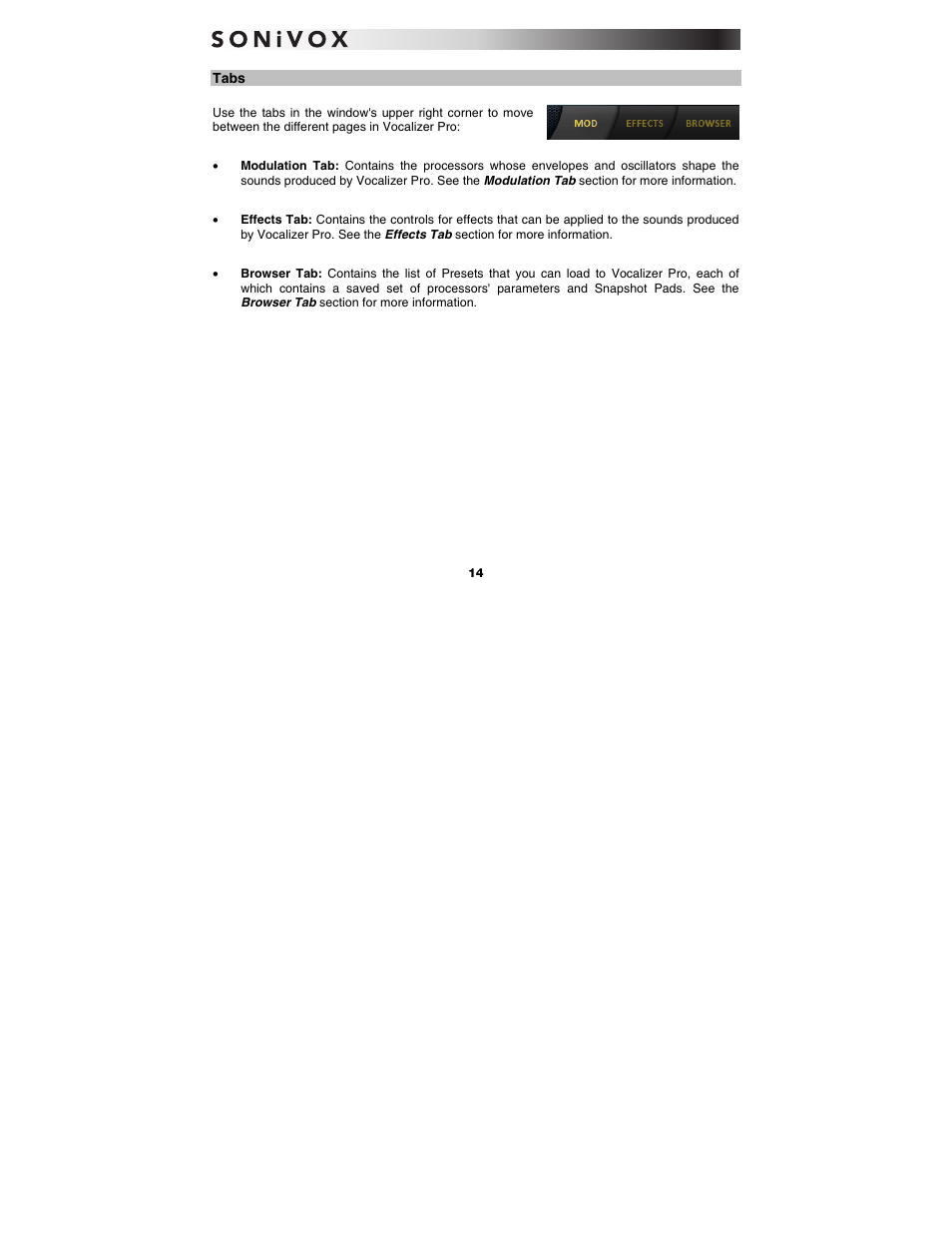 Tabs | SONiVOX Vocalizer Pro User Manual | Page 14 / 25