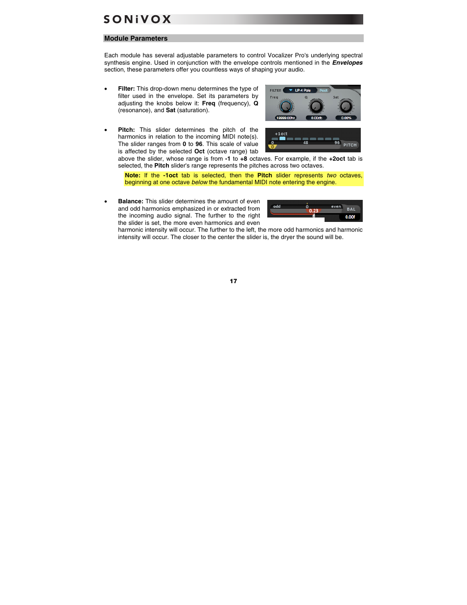 Module parameters | SONiVOX Vocalizer Pro User Manual | Page 17 / 25
