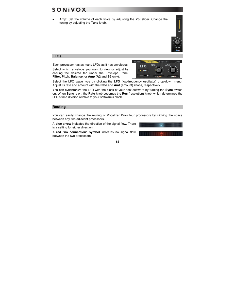 Lfos, Routing | SONiVOX Vocalizer Pro User Manual | Page 18 / 25