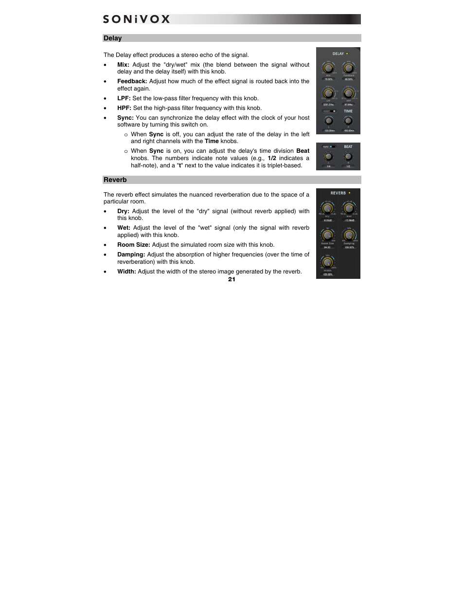 Delay, Reverb | SONiVOX Vocalizer Pro User Manual | Page 21 / 25