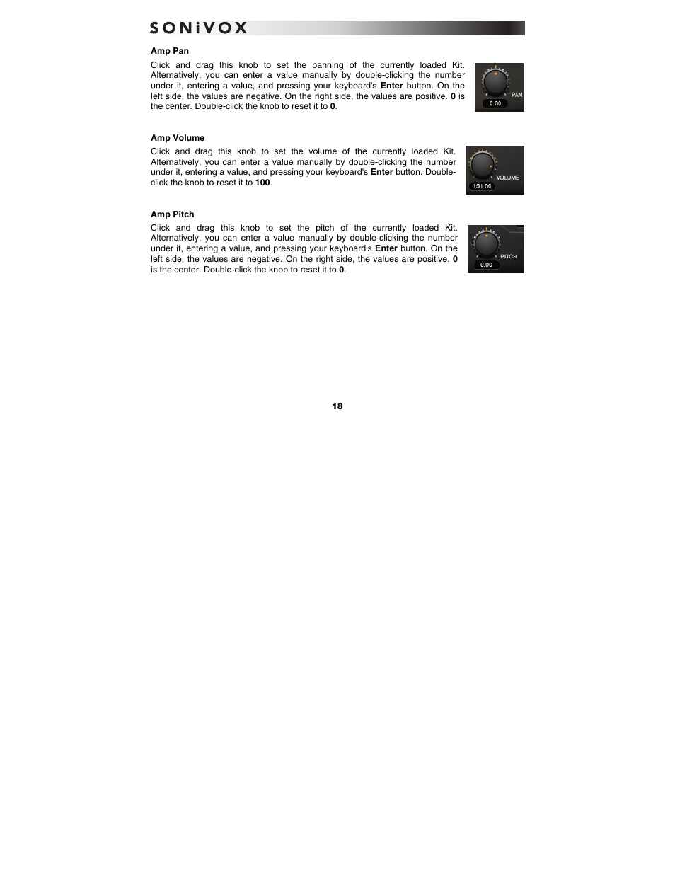 Amp pan, Amp volume, Amp pitch | SONiVOX Big Bang Universal Drums User Manual | Page 18 / 28